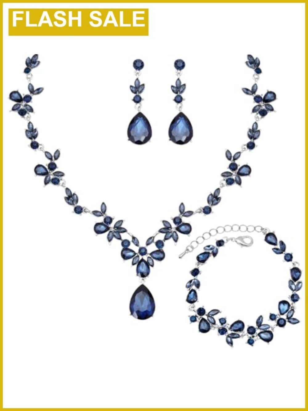 Floral Crystal Necklace Dangle Earrings Bracelet Jewelry Set Platinum Plated